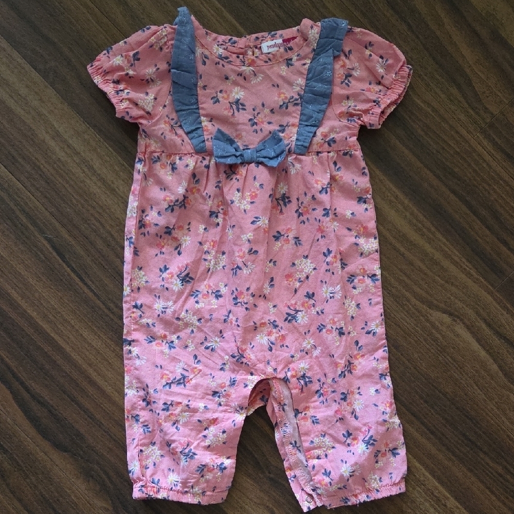 Penelope Mack Floral Jumpsuit with Puff Sleeves And Burton Snaps Size 3-6M